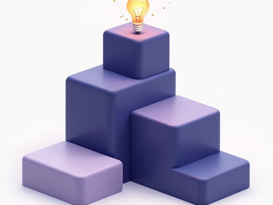 Illustration of steps rising toward a lightbulb